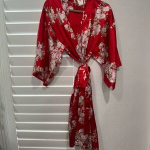 Elegant Red Floral Women's Kimono Robe
